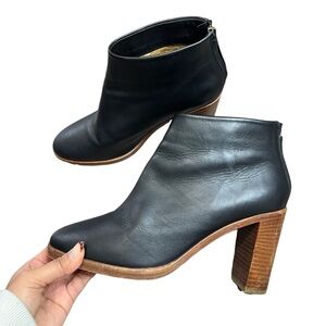 APC Black Leather Ankle Block Heel French Booties size 39/US 8